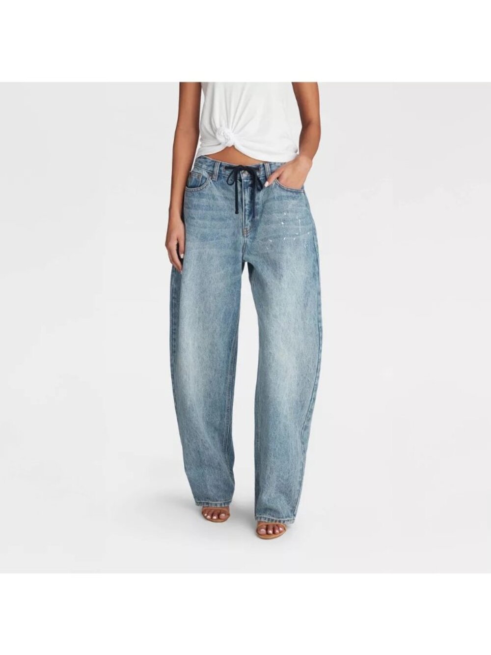 KBB by Kahlana The Lynnox Jean Paint Splatter Mid Rise Barrel Leg Jeans Size 00